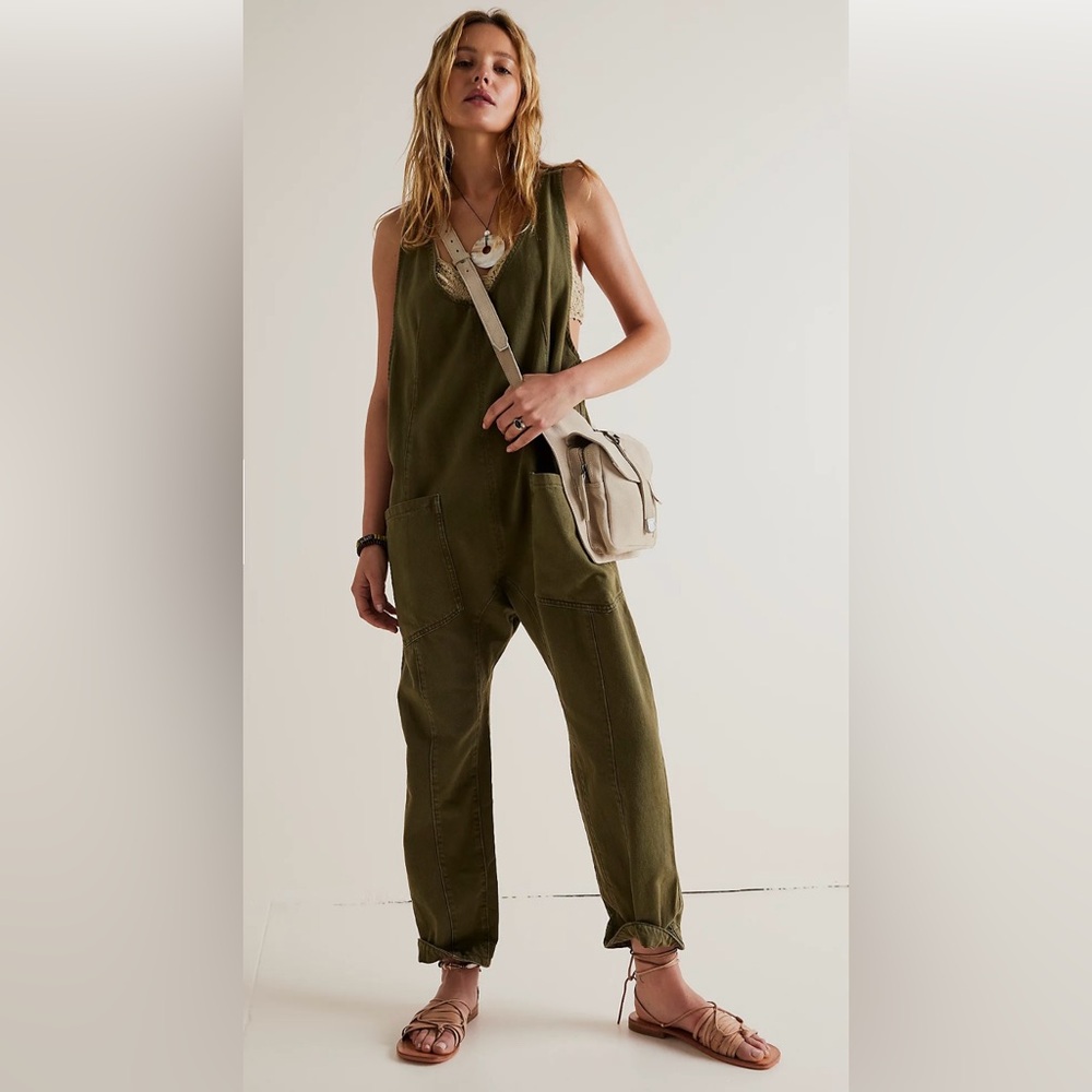 Free People We the Free High Roller Overalls NWOT XS Moss Stone